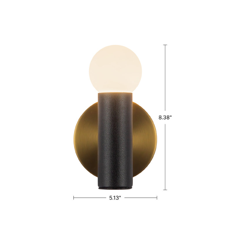 1 - Light Flush Mounted Sconce, Brushed Gold/Black Vegan Leather