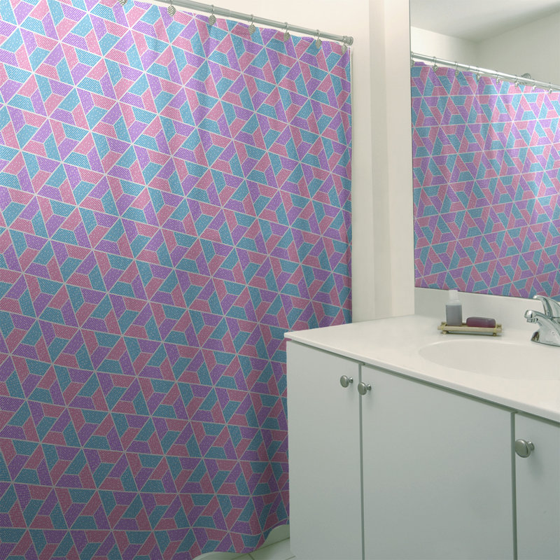 Rideau de douche simple trapézoïde, Bleu / Mauve / Rose