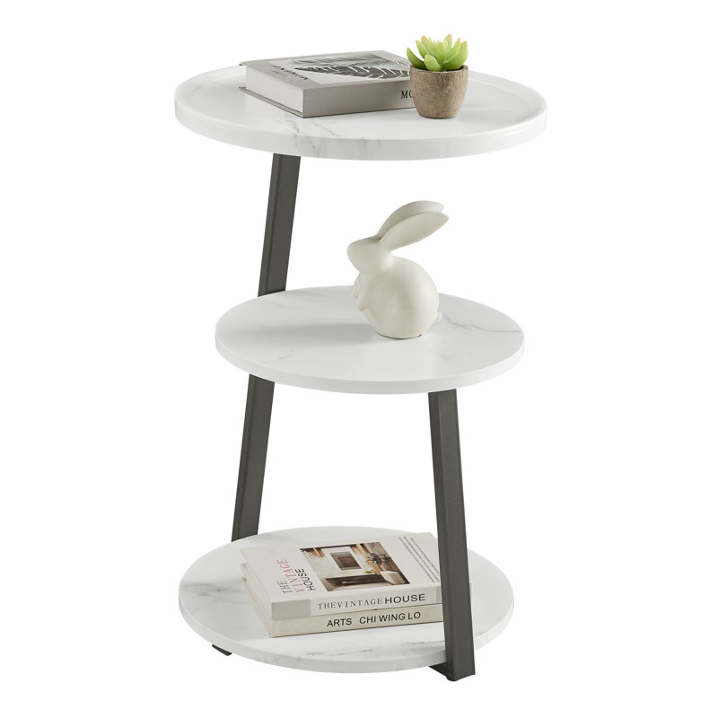 Skylar White Marble and Black Metal 3-Tier Round Accent Table