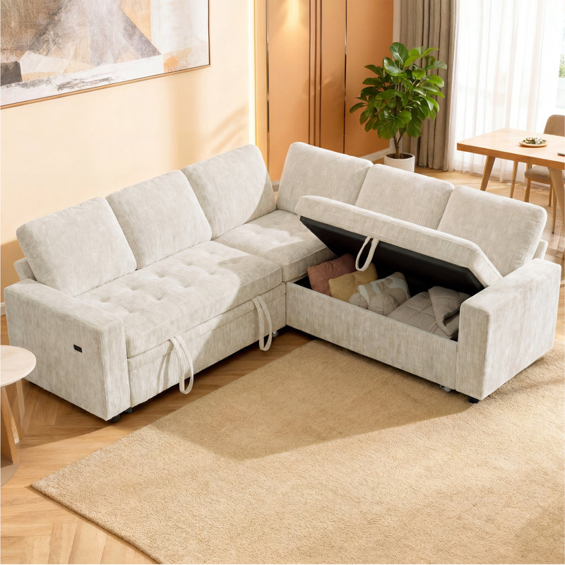 Sectional Sleeper Sofa With Pull Out Couch, Modern 5 Seat L Shaped Modular Couch, Sectionals Modular Sofa With Storage, Comfy Sectional Couches For Living Room & Apartment