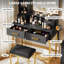 Ensemble de coiffeuse moderne avec miroir lumineux à DEL, éclairage 3 couleurs, 4 tiroirs, prise de courant et tabouret, coiffeuse de chambre à coucher - noir-2069578135