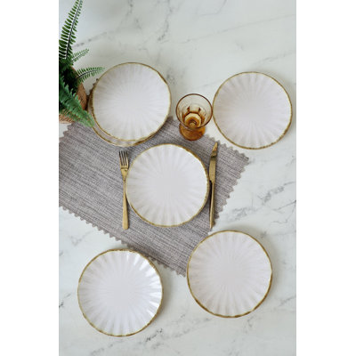 Ensemble d'assiettes à dessert élégantes (6 pièces), blanc et doré, 8,7 pouces | 100% grès céramique, antibactérien et écologique | Va au lave-vaisselle jusqu'à 122 ° F, va au micro-ondes | Parfait pour les réceptions et les occasions spéciales