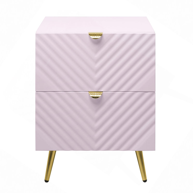 Table de chevet moderne à deux tiroirs de rangement ultra-brillants Modern Glam, Rose