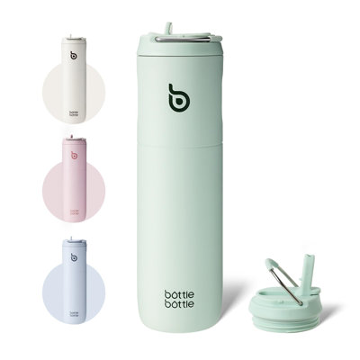 BOTTLE BOTTLE Insulated Water Bottle 24oz with Straw Lid and Handle for Sports Travel Gym Stainless Steel Water Bottles Double-Wall Vacuum Metal Leak Proof BPA-Free (Light Gray)