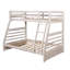 Lit simple superposé au dessus d'un lit double transitionnel avec tiroirs de rangement et placage de bois massif attaché, finition blanchie, rails de sécurité pour les deux derniers