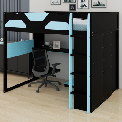All-In-One Wooden Loft Bed With Integrated Desk, Wardrobe, Shelving, USB Ports And RGB Decor Lighting