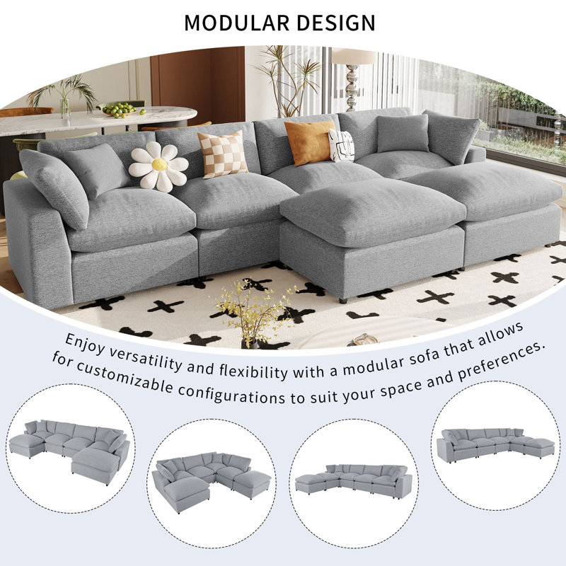Kustas 130" Chenille Sectional Sofa, Gray Chenille