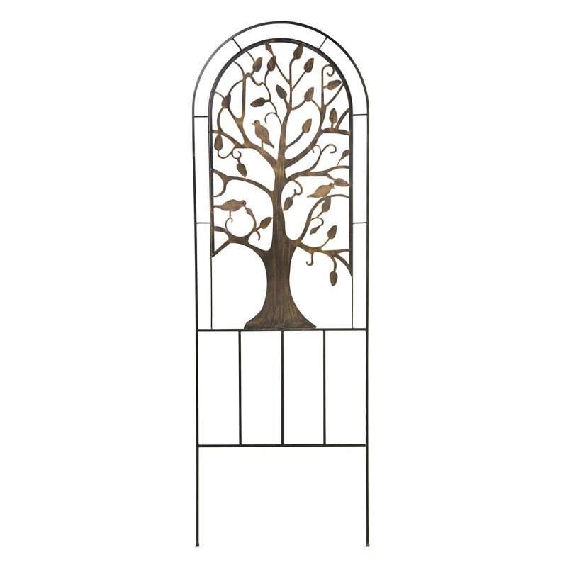 Antique Copper Arched Metal Tree of Life Garden Trellis