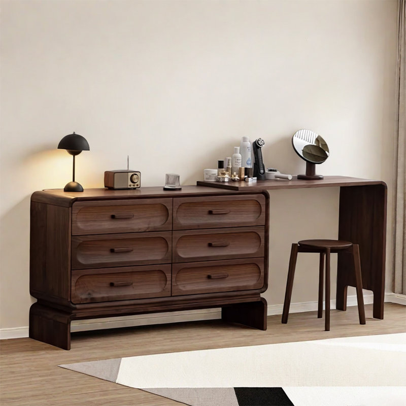 Simple Black Walnut Solid Wood Retractable Vanity. Vanity