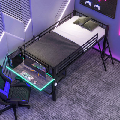 Lit mezzanine avec bureau Gaming, DEL