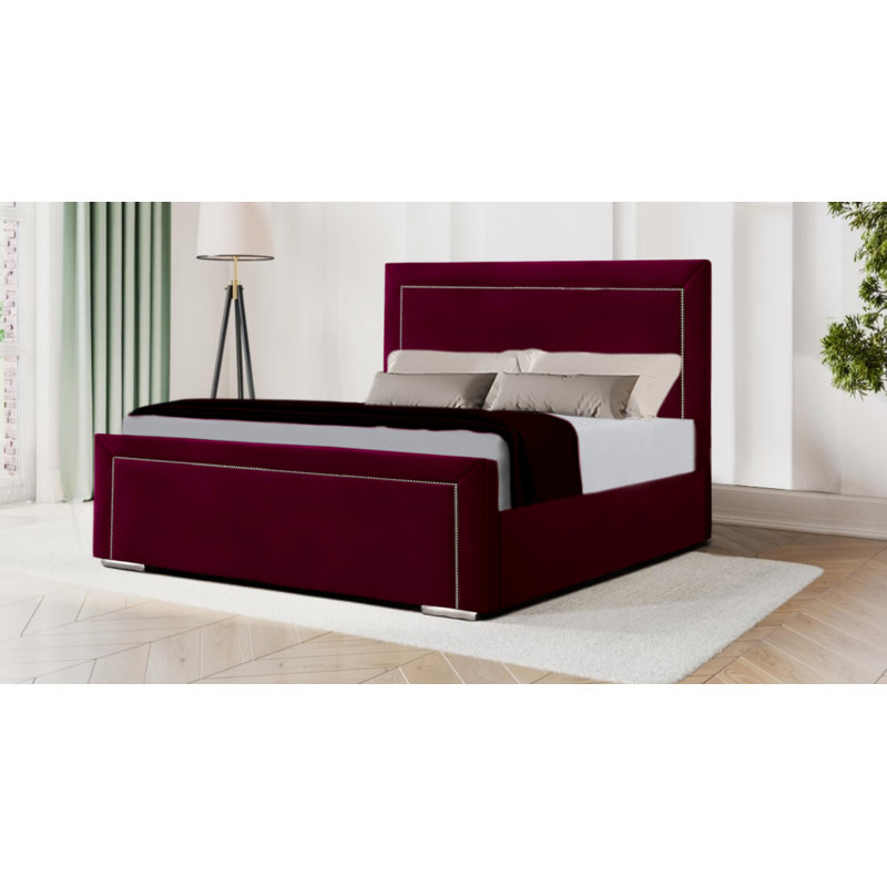 Mukkesh Upholstered Bed, Burgundy, Double (135 x 190 cm)