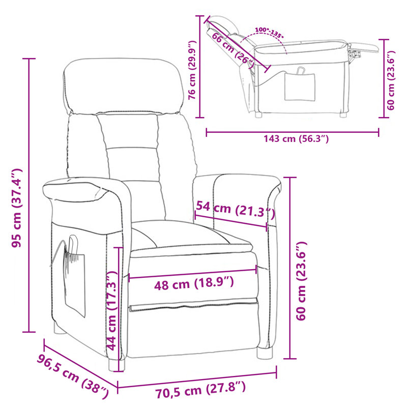 Fauteuil de massage vidaXL gris clair en polyester 70,5 x 96,5 x 95 cm