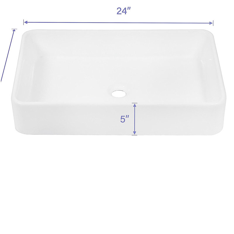 24"x16" White Ceramic Rectangular Vessel Bathroom Sink