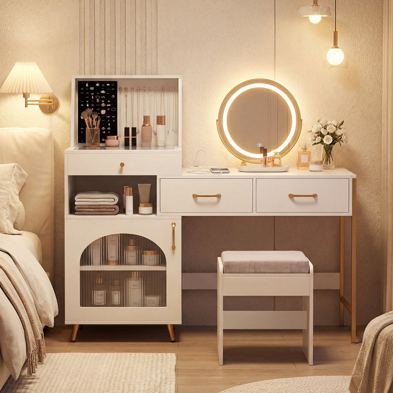 Dressing Table, White/Gold