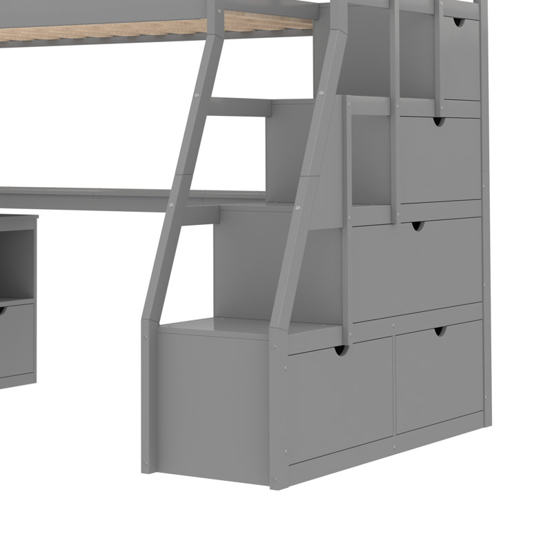 Lit mezzanine simple avec tiroirs Graettter, gris