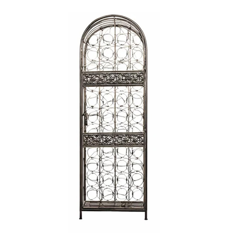 Support à vin avec cage et serrure, support à 45 bouteilles, fer antique bronze 52 pouces