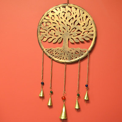 Tree of Life Hanging With Bells Gold Wall Décor