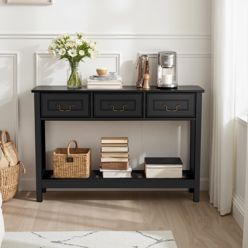 SPANSPACE 53'' Farmhouse Console Table with 3 Drawer, Entryway Table with Open Storage Shelf, Narrow Long Sofa Table for Living Room,   Hallway, Behind Soft, Couch , Black