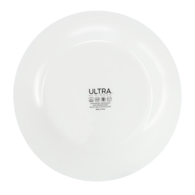 Gibson Ultra White Shadow 6 Piece 10 Inch Opal Glass Dinner Plate Set in White