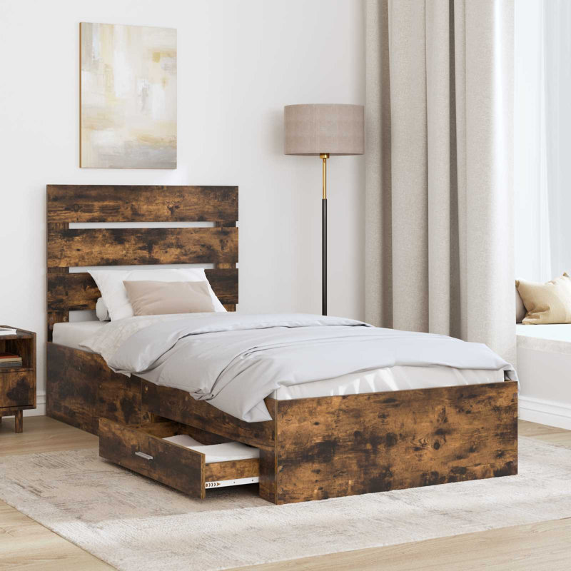 Bed Frame, European Single (90 x 200 cm), Smoked Oak