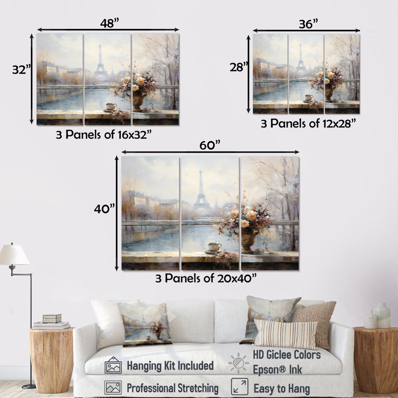 Hiver Paris, Tour Eiffel, ville charmante IV - Art mural de Paris, Toile tendue, H 32 po x l 48 po
