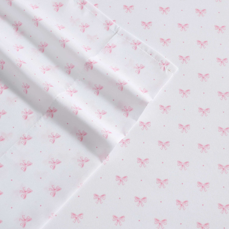 Laura Ashley Kids Cozy Printed Sheet Sets, Lovely Bows Pink, Twin Sheet Set with 1 Pillowcase