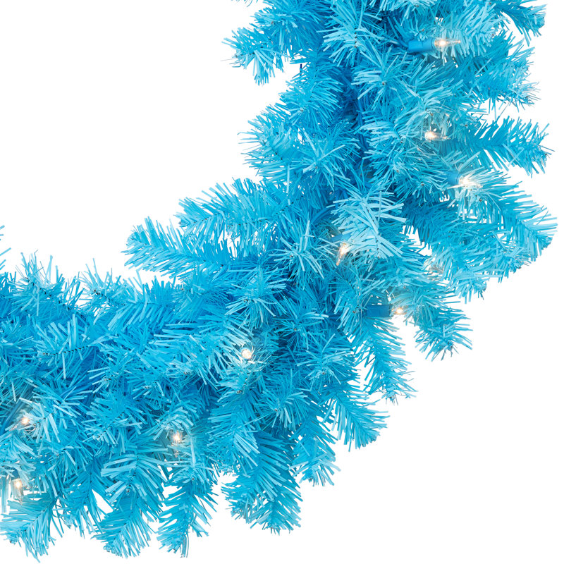 Pre-Lit Artificial Pine Christmas Wreath - 24" - Clear Lights, Sky Blue