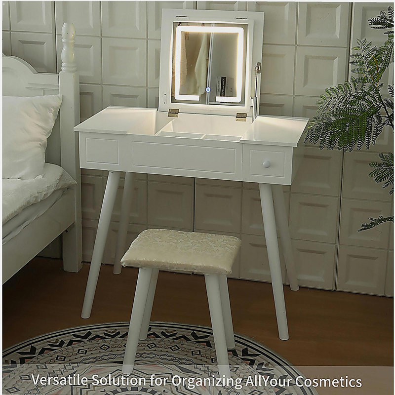 Ensemble de meuble-lavabo avec miroir à DEL et prise de courant, coiffeuse avec tiroirs et armoire, pour chambre à coucher, salle de bain