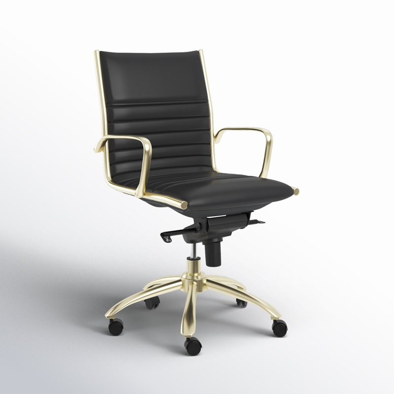 Naida Faux Leather Swivel Task Chair, Yes, Black Faux Leather/Gold base