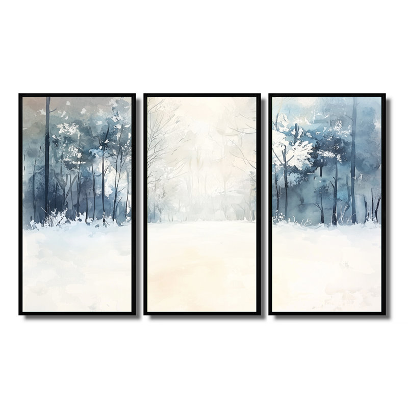 Adashia - ensemble d'art mural paysage d'hiver, Reproduction avec cadre flottant, Black, H 28 po x l 36 po