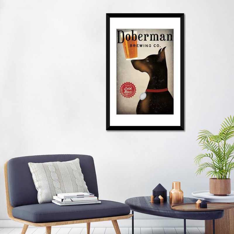 « doberman infuser co. », impression sur toile tendue, Papier beaux-arts encadré noir, L 24 po x H 32 po x P 1 po, Blanc