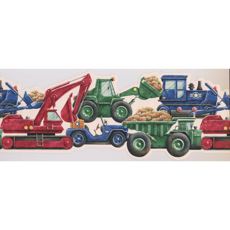 Bordure de papier peint L 15 pi x l 9,25 po Theroux véhicules, Vert / Rouge, L 180 po x l 9 po