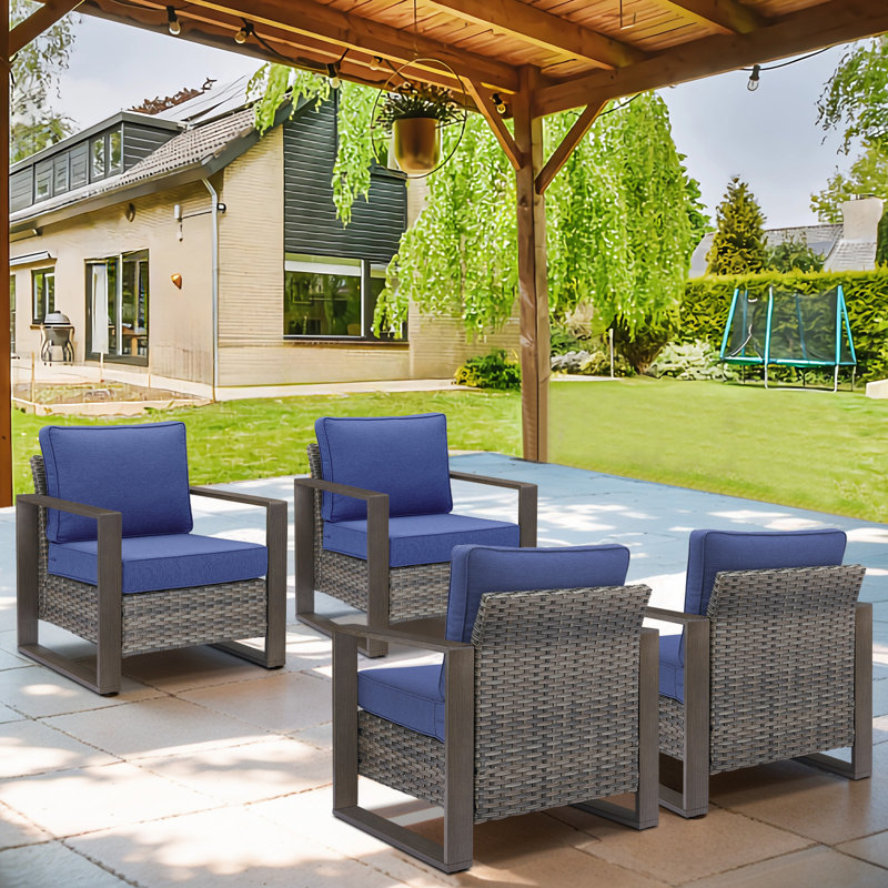 Chaise de patio avec coussins Kelyse, Bleu / gris