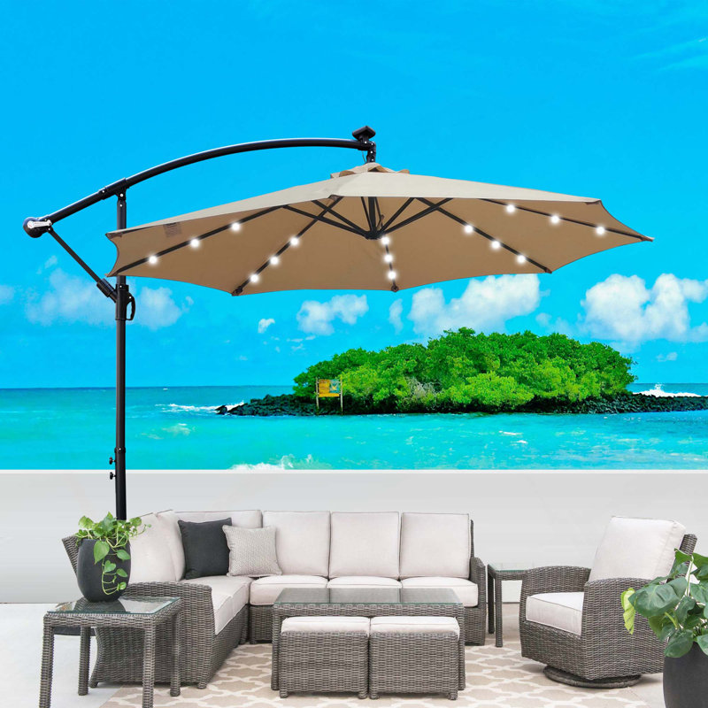 Parasol de terrasse à éclairage solaire à DEL 10 pi avec parasol et manivelle 10 pi avec parasol et manivelle pour terrasse de jardin