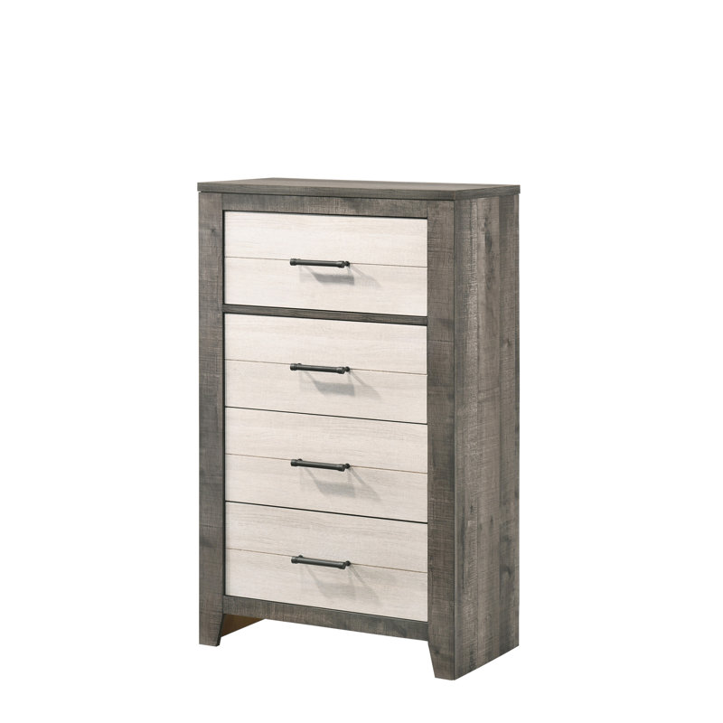 1Pc Chest Two-Tone Finish Convenient Bedside Storage Four Drawers Metal Pull Handle Grey Beige