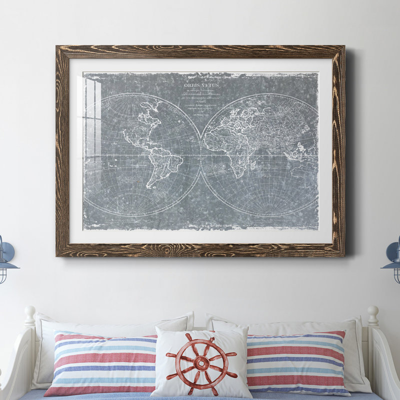 Carte du monde galvanisée - impression encadrée sur papier, Papier, cadre noyer, H 31 po x l 44 po x P 1 po