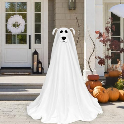 Décorations d'Halloween, chien fantôme Spooky autoportant lumineux avec guirlandes de lumières à piles, chien fantôme d'Halloween pour la fête à la maison