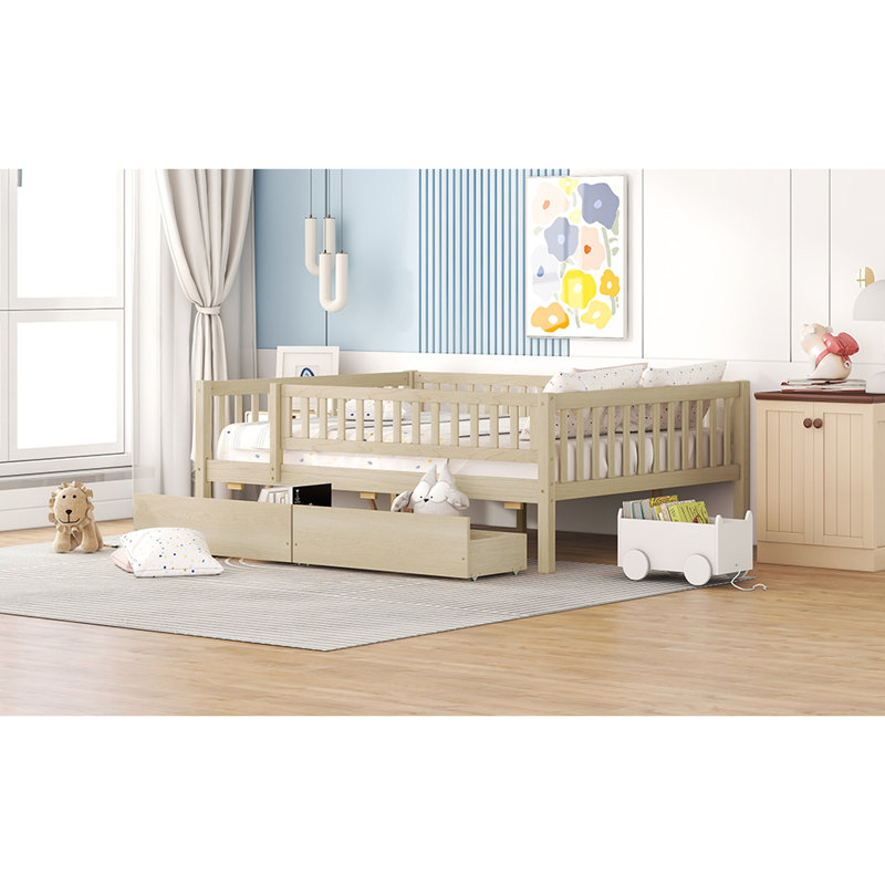 Lit de jour double en bois naturel avec rangement - Structure en pin pour économiser de l'espace et organiser un lit polyvalent ou des instructions d'assemblage simples incluses
