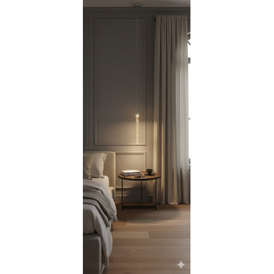 1-Light Chrome LED Pendant With A Clear Bubble Crystal Rod