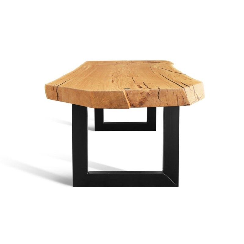 Oak Solid Wood Top Metal Base Dining Table