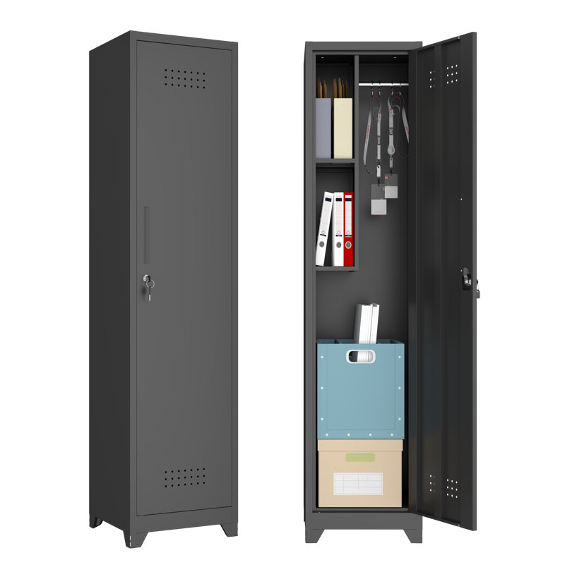 Armoire de rangement haute et étroite, en acier, monobloc, organisateur utilitaire, noire, modèle ventilé