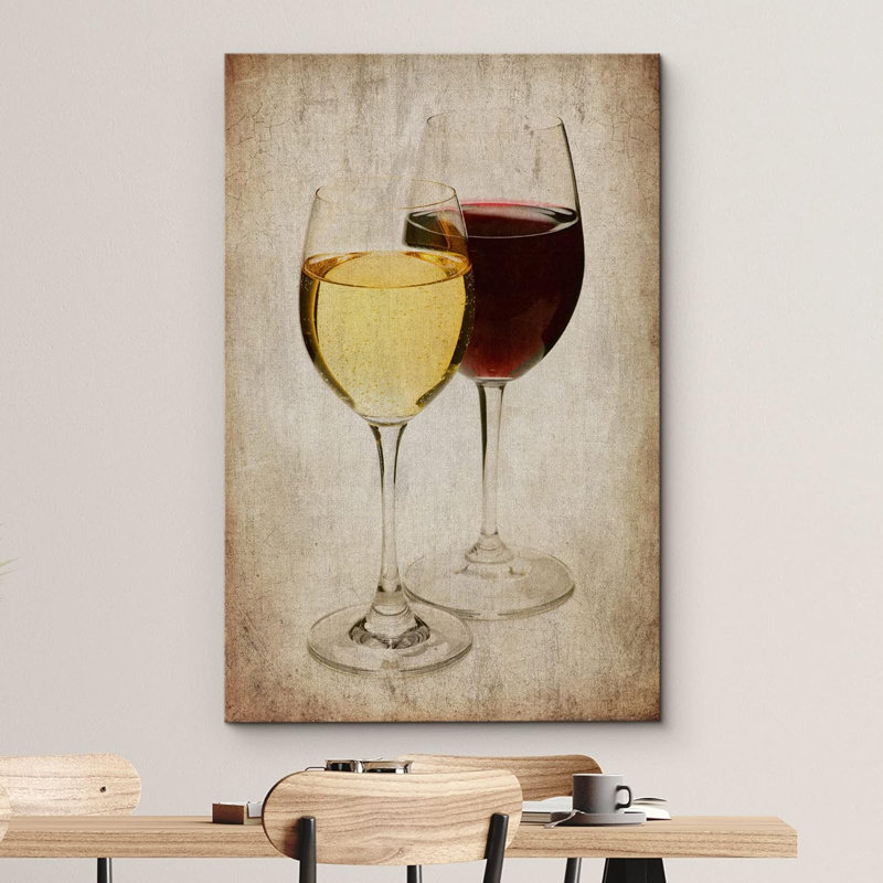 Rétro rétro, verres à vin rouge et blanc sur toile, H 18 po x l 12 po x P 1,5 po