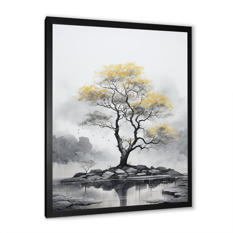 «Yellow Tree Silent Whispers», art mural sur toile floral et botanique, Cadre photo noir, H 20 po x l 12 po x P 1 po