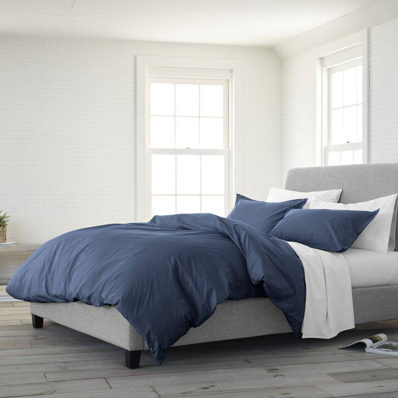 Clean Design Home T300 Percale Duvet Set, Navy, King Duvet Cover + 2 King Shams