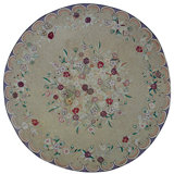 Light Color Antique Round Shape Floral Pattern American Hooked Rug