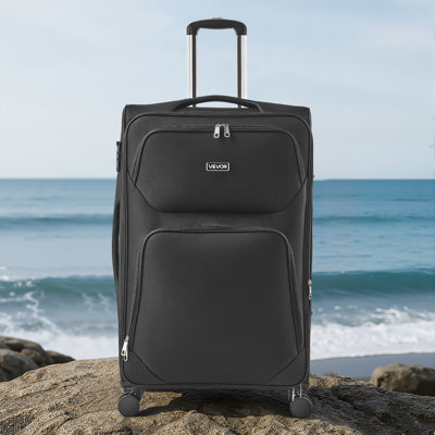 Softside Expandable Luggage with Spinner Wheels, 28 inch / 71 cm Softside Checked Large Luggage, Lightweight Checked Suitcase with Expandable Zippered Pocket and TSA Lock, Black