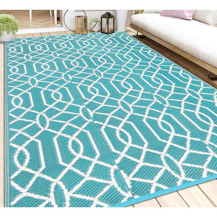 Geometric Reversible Plastic Outdoor Rug Yard Seaside Camping Large Mat
