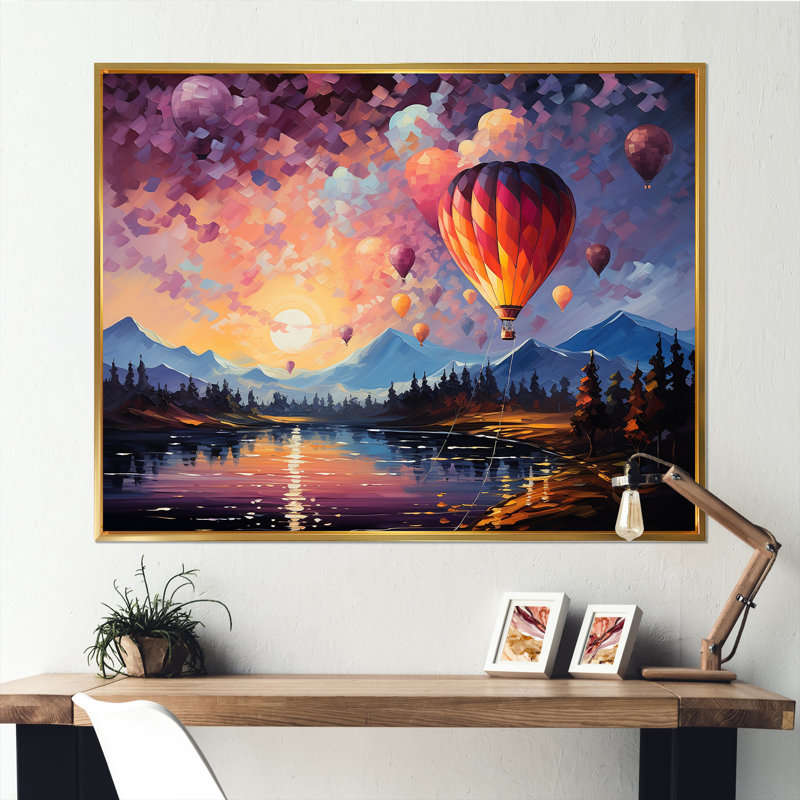 «Expressionist Balloon Flight» sur toile, Cadre flottant doré, H 12 po x l 20 po x P 1 po