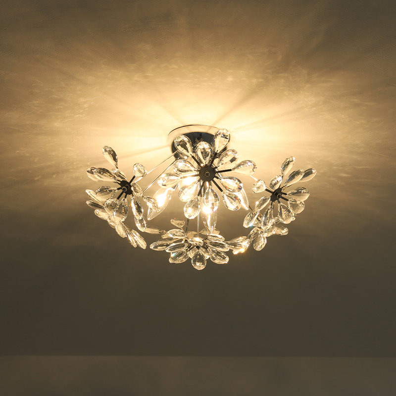 Plafonnier semi-encastré moderne à 4 lumières en forme de fleur de cristal de pissenlit