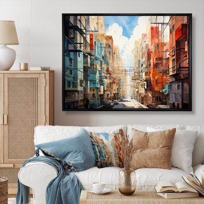 «Colorful Towers Skyward Symphony I - Cityscapes», reproduction d'art sur toile